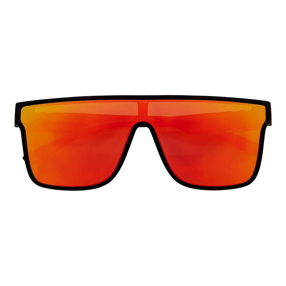 SYFY - Futuristic Square Flat Top Shield Sunglasses Black Orange Mirror