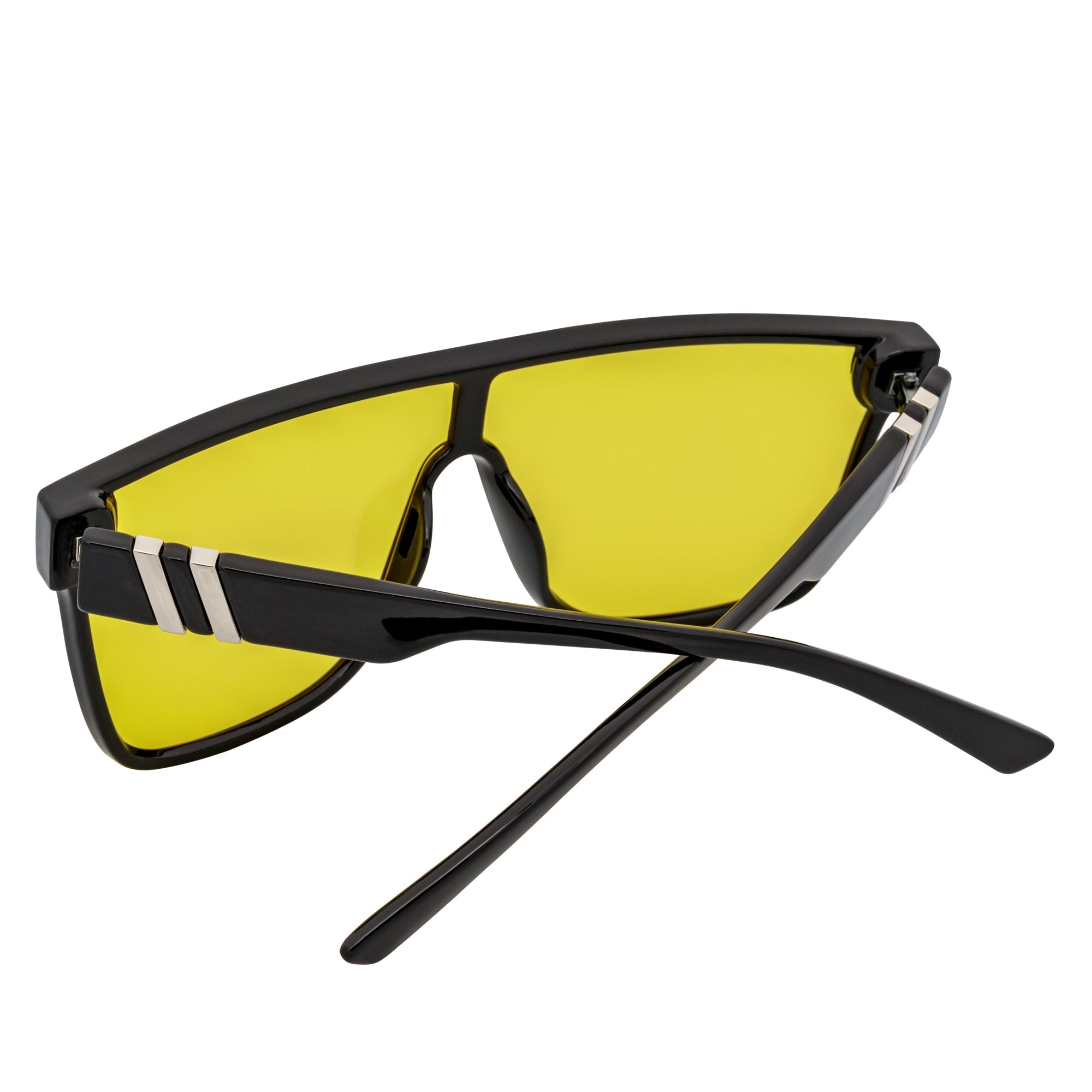 SYFY - Futuristic Square Flat Top Shield Sunglasses Black Yellow Tint