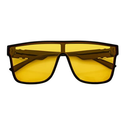 SYFY - Futuristic Square Flat Top Shield Sunglasses Black Yellow Tint