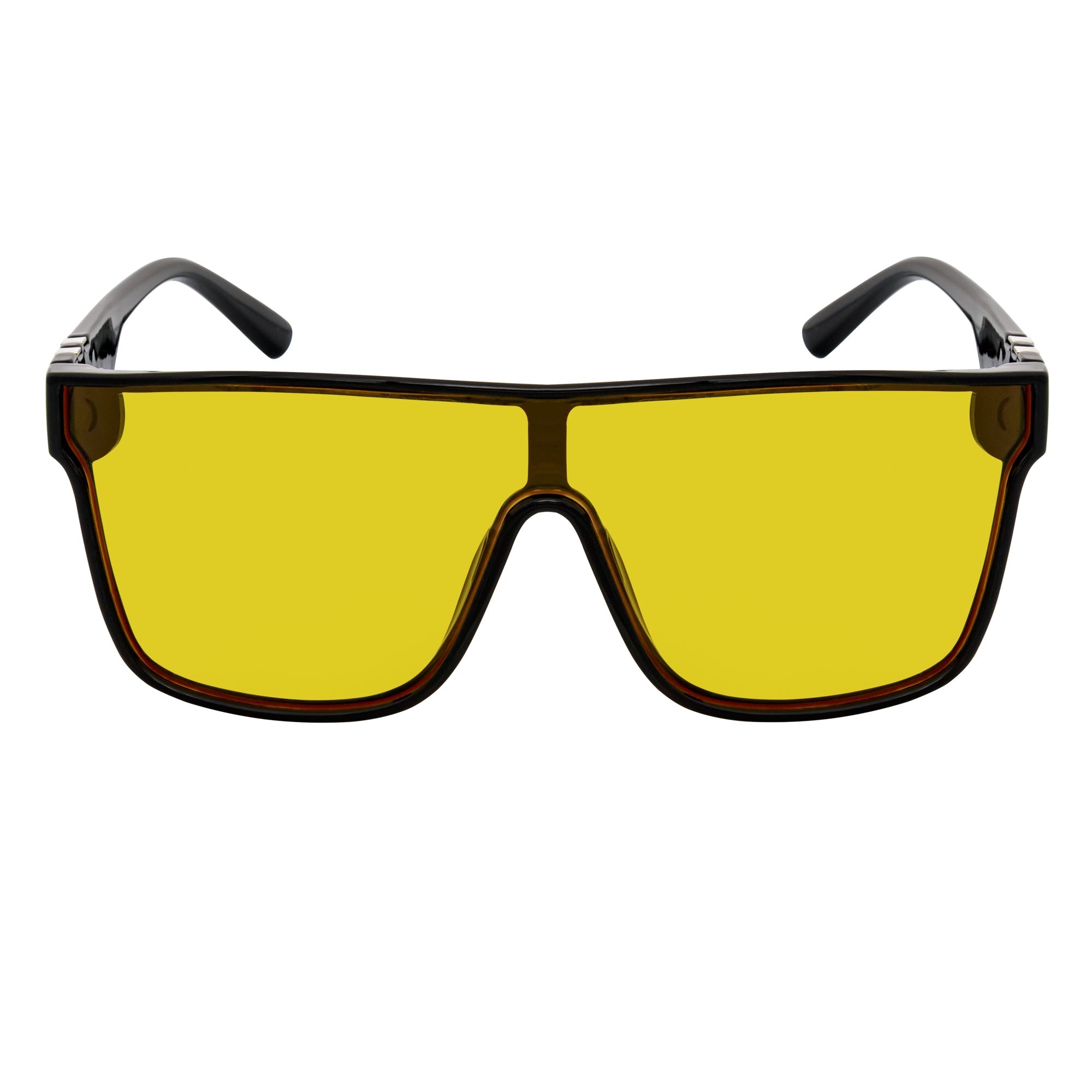 SYFY - Futuristic Square Flat Top Shield Sunglasses Black Yellow Tint