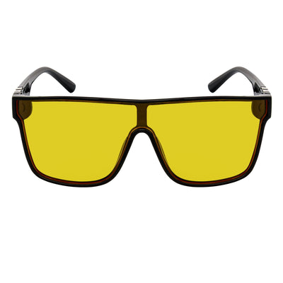 SYFY - Futuristic Square Flat Top Shield Sunglasses Black Yellow Tint