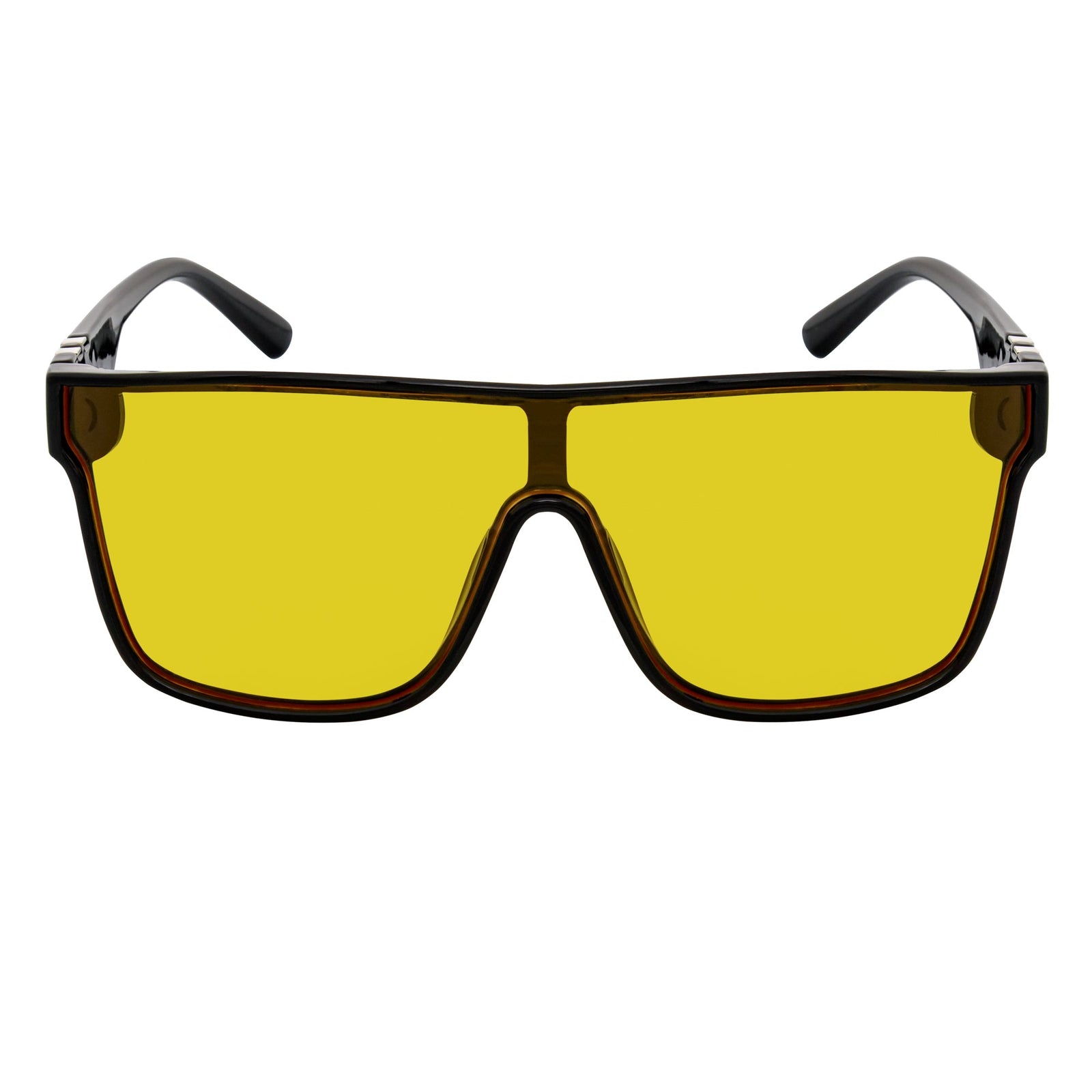 SYFY - Futuristic Square Flat Top Shield Sunglasses Black Yellow Tint