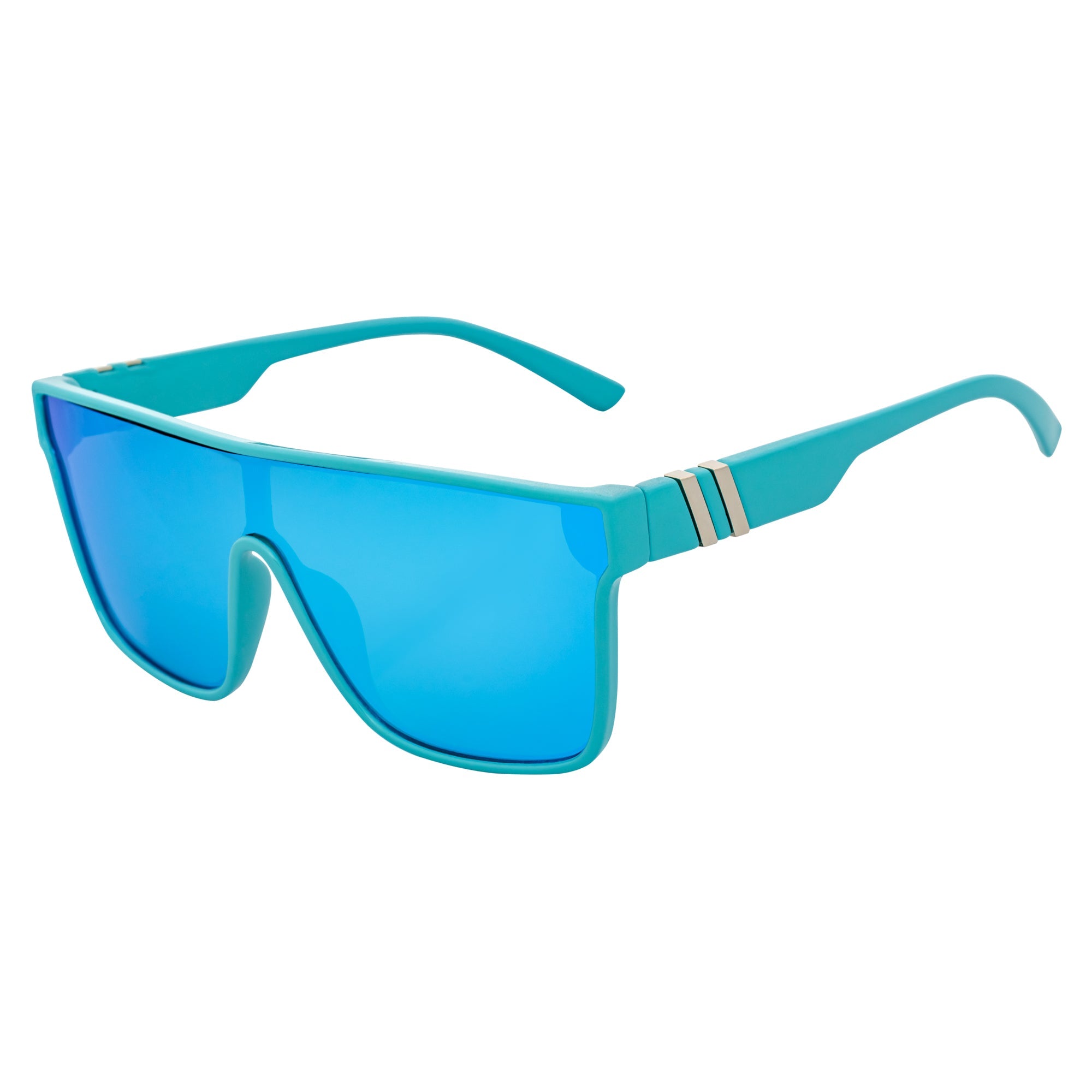 SYFY - Futuristic Square Flat Top Shield Sunglasses Light Blue Blue Mirror
