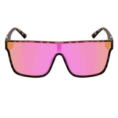 SYFY - Futuristic Square Flat Top Shield Sunglasses Tortoise Pink Mirror