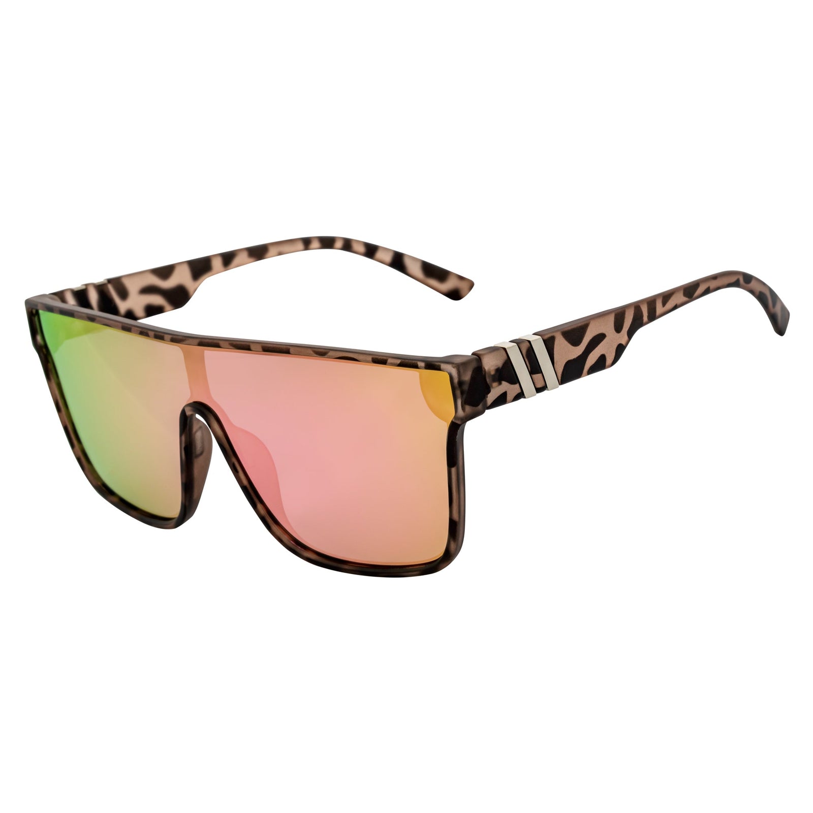 SYFY - Futuristic Square Flat Top Shield Sunglasses Tortoise Pink Mirror