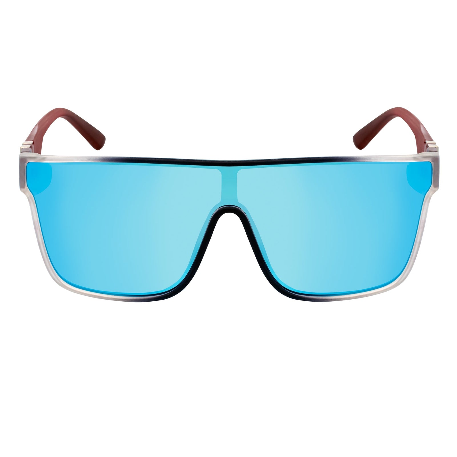 SYFY - Futuristic Square Flat Top Shield Sunglasses USA Flag Blue Mirror