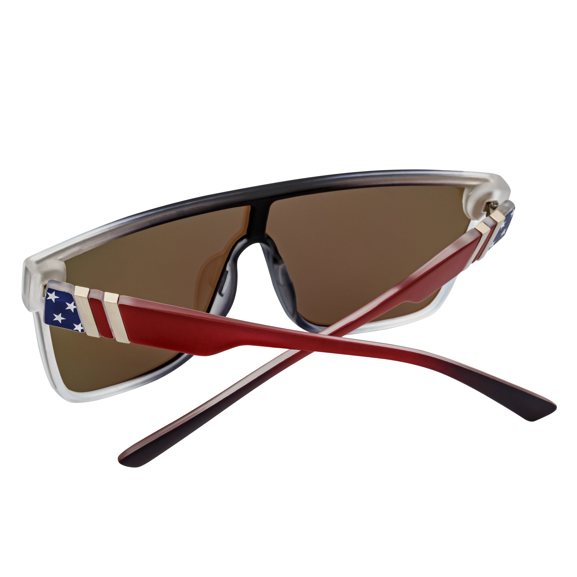 SYFY - Futuristic Square Flat Top Shield Sunglasses USA Flag Blue Mirror