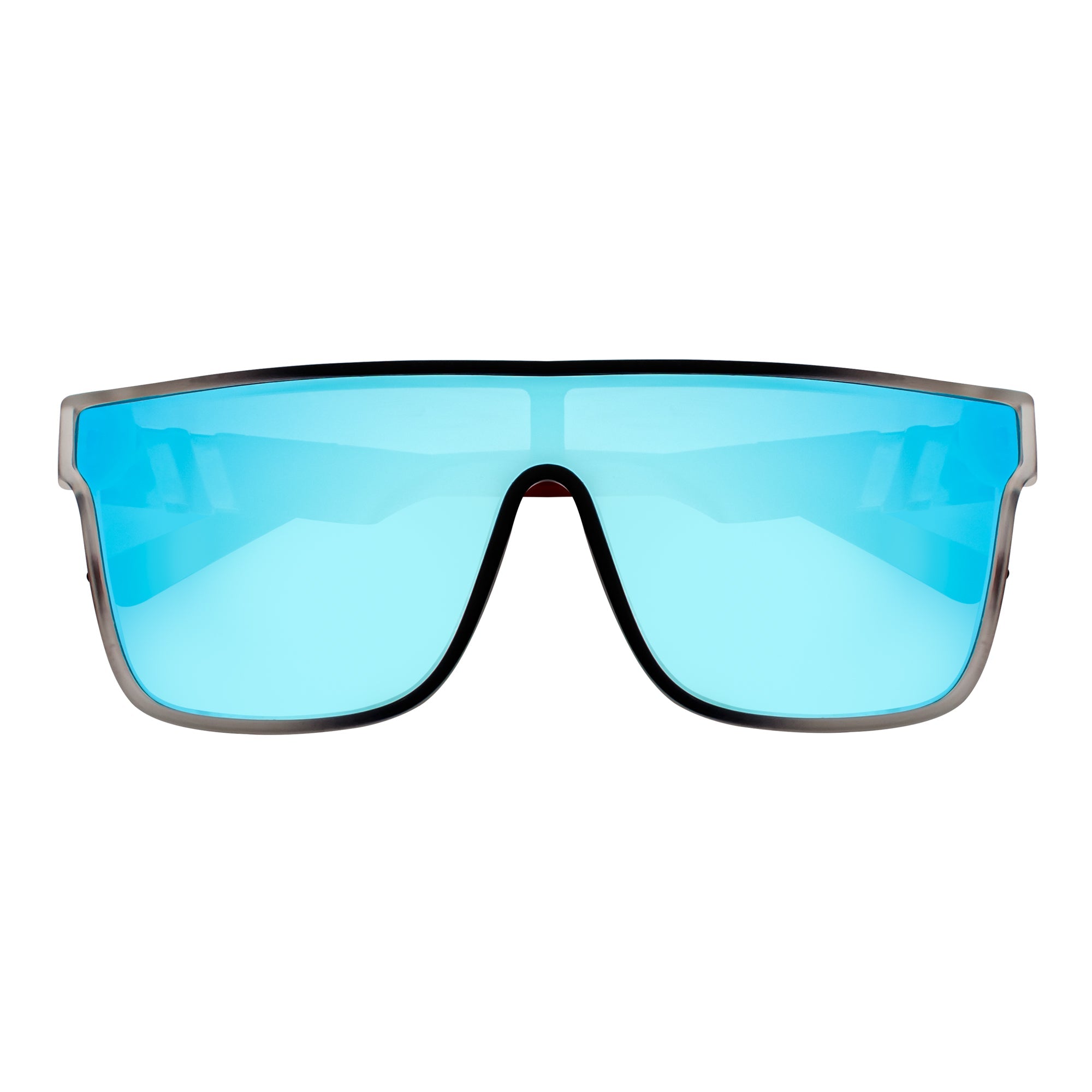 SYFY - Futuristic Square Flat Top Shield Sunglasses USA Flag Blue Mirror