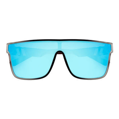 SYFY - Futuristic Square Flat Top Shield Sunglasses USA Flag Blue Mirror