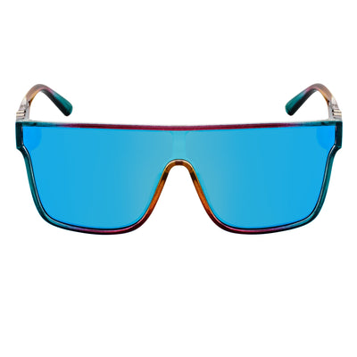 SYFY - Futuristic Square Shield Sunglasses Multi Candy Blue Mirror
