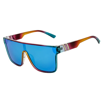 SYFY - Futuristic Square Shield Sunglasses Multi Candy Blue Mirror