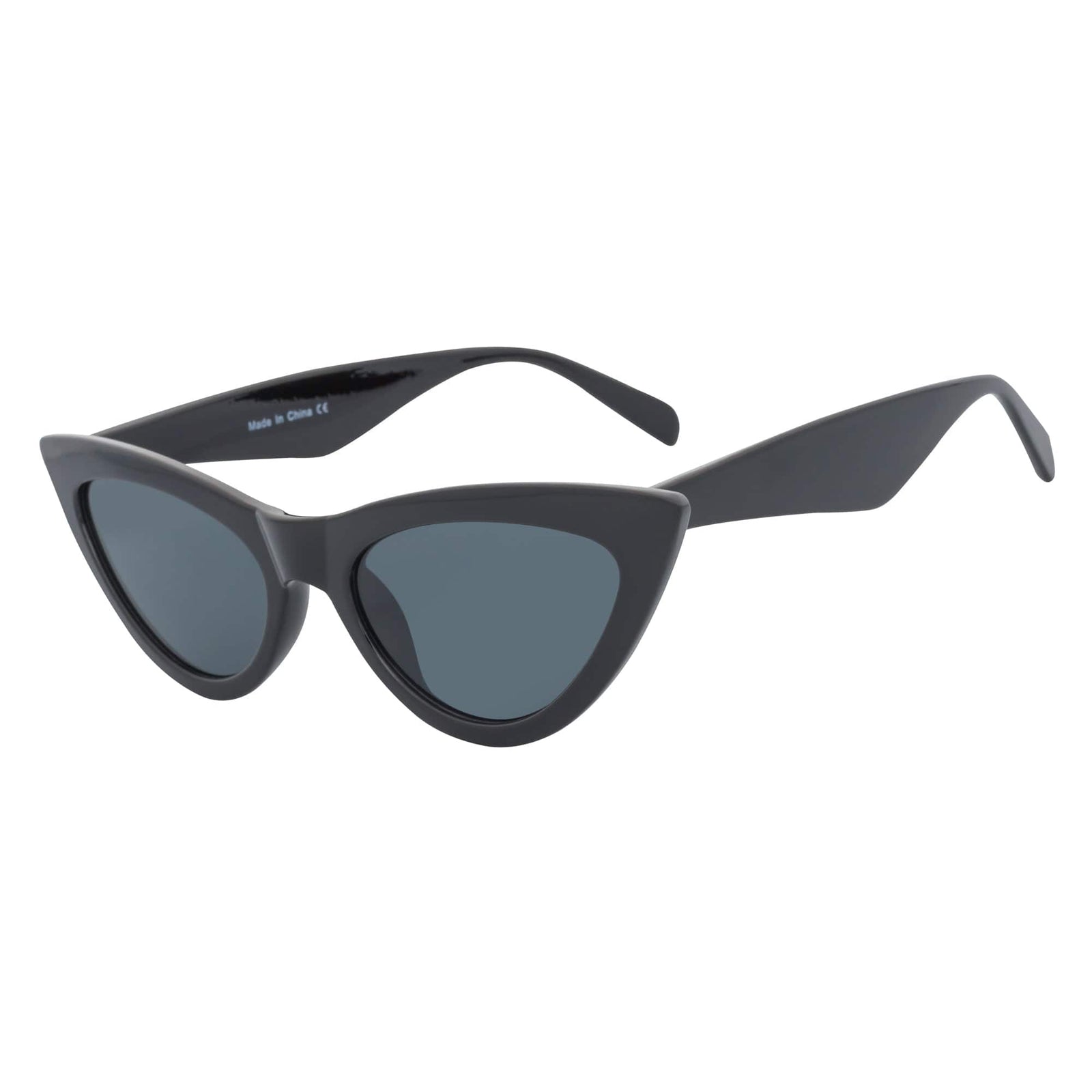 TABBY - High Pointed Retro Small Cat Eye Sunglasses Black Smoke Tint