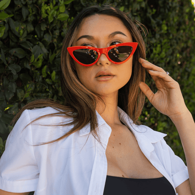 TABBY - High Pointed Retro Small Cat Eye Sunglasses Red Smoke Tint