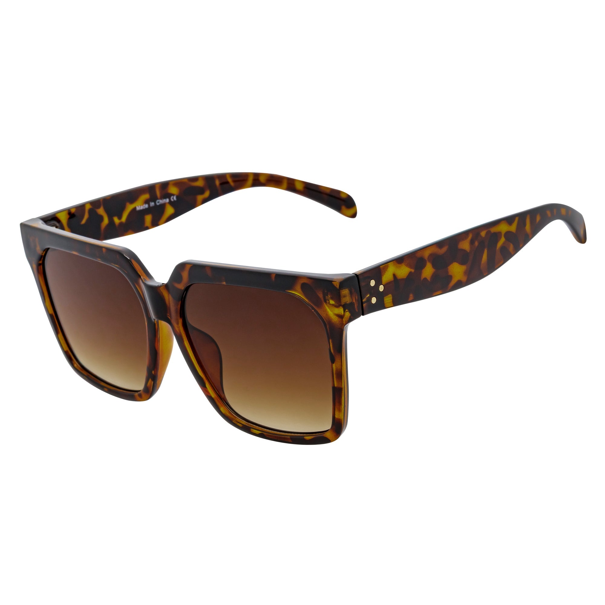 TARA - Womens Oversize Butterfly Square Tortoise Sunglasses Amber Lens