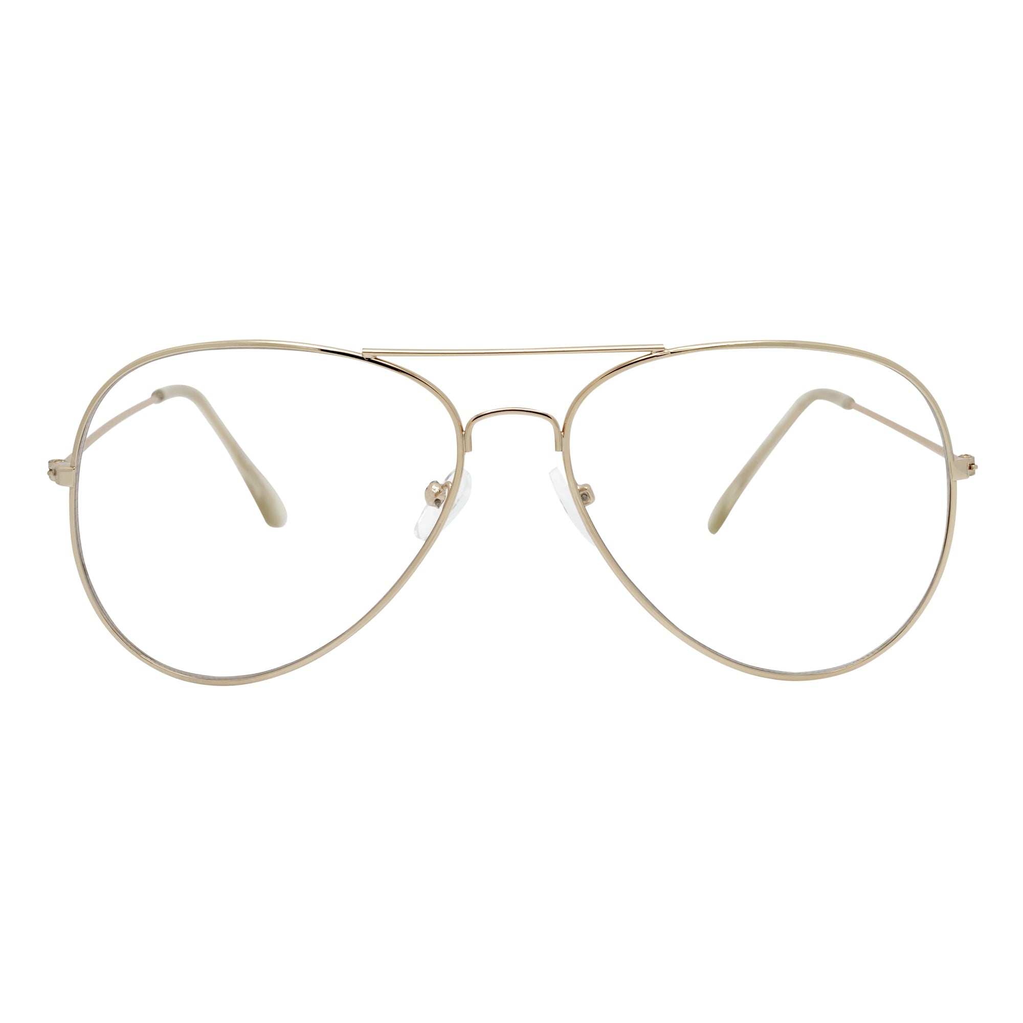 THOMPSON - Classic Blue Light Metal Aviator Gold Glasses Clear Lens 50mm