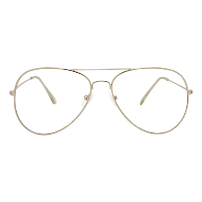 THOMPSON - Classic Blue Light Metal Aviator Gold Glasses Clear Lens 50mm