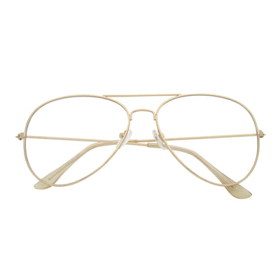 THOMPSON - Classic Blue Light Metal Aviator Gold Glasses Clear Lens 50mm