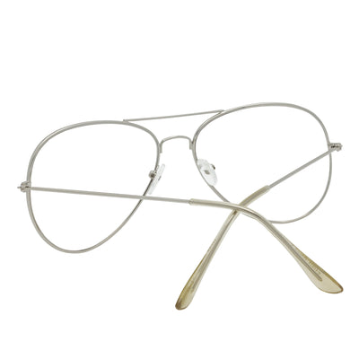 THOMPSON - Classic Blue Light Metal Aviator Silver Glasses Clear Lens 50mm