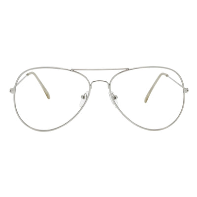 THOMPSON - Classic Blue Light Metal Aviator Silver Glasses Clear Lens 50mm