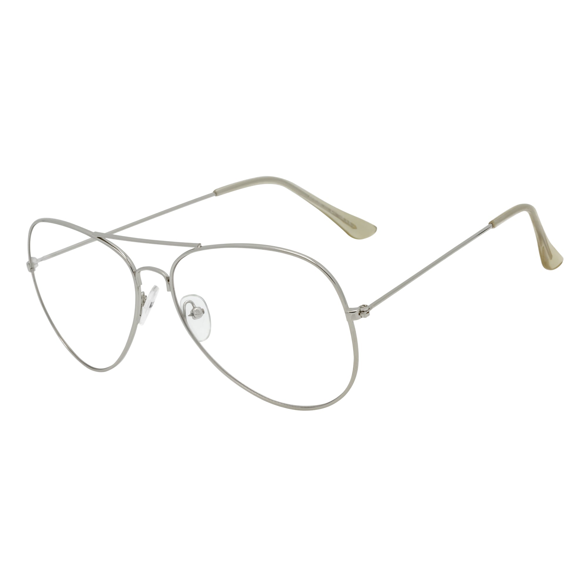 THOMPSON - Classic Blue Light Metal Aviator Silver Glasses Clear Lens 50mm