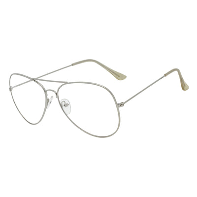 THOMPSON - Classic Blue Light Metal Aviator Silver Glasses Clear Lens 50mm
