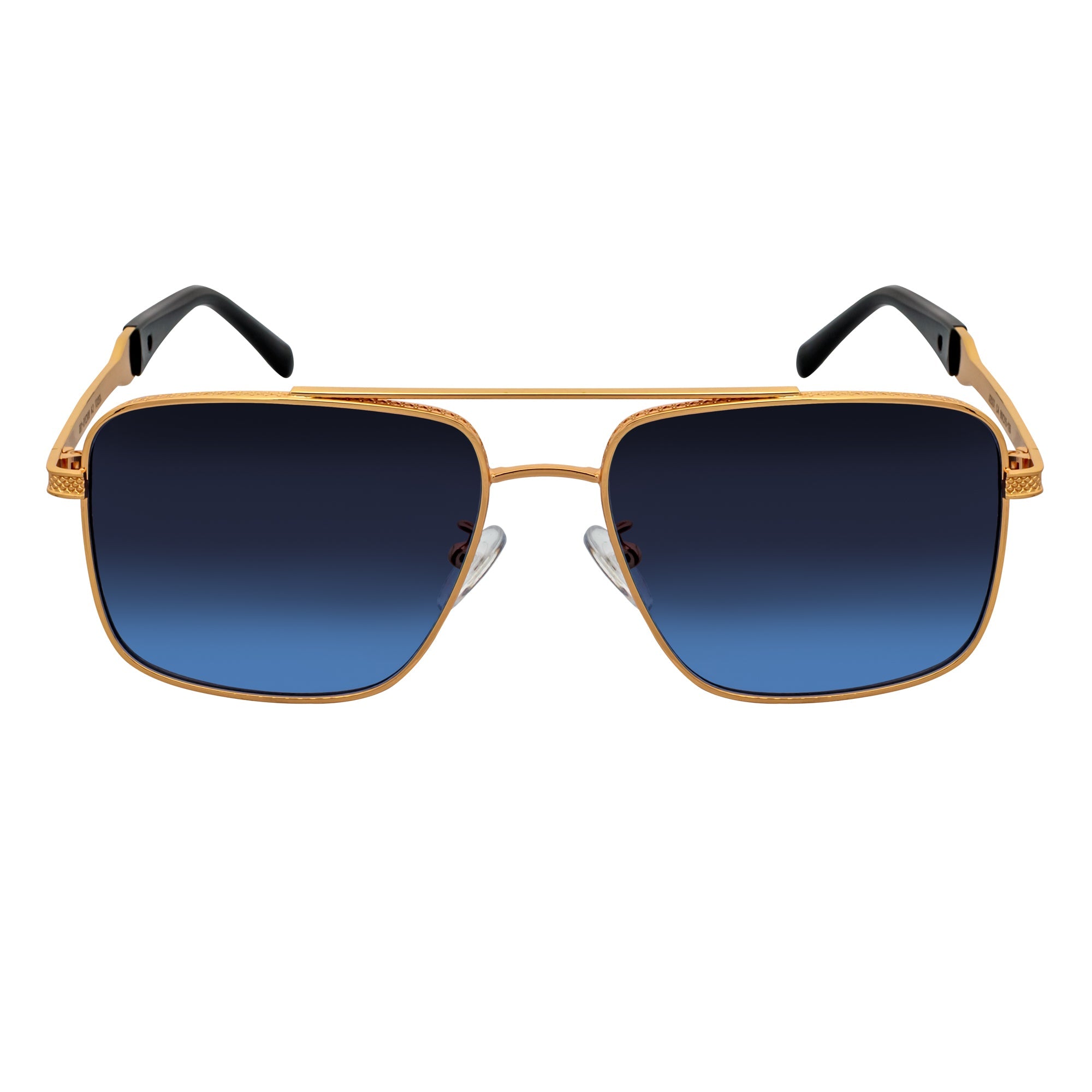 TOSHI - Premium Square Flat Top Metal Aviator Sunglasses Gold Blue Fade