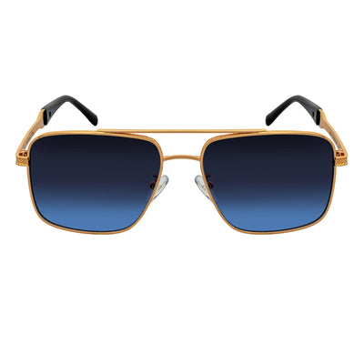TOSHI - Premium Square Flat Top Metal Aviator Sunglasses Gold Blue Fade
