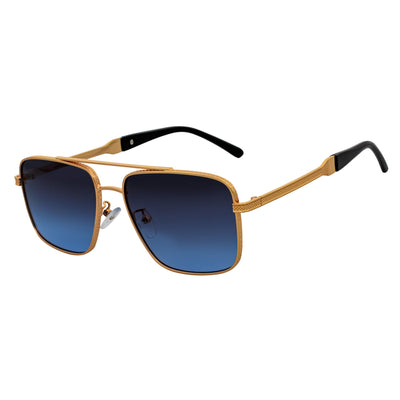 TOSHI - Premium Square Flat Top Metal Aviator Sunglasses Gold Blue Fade