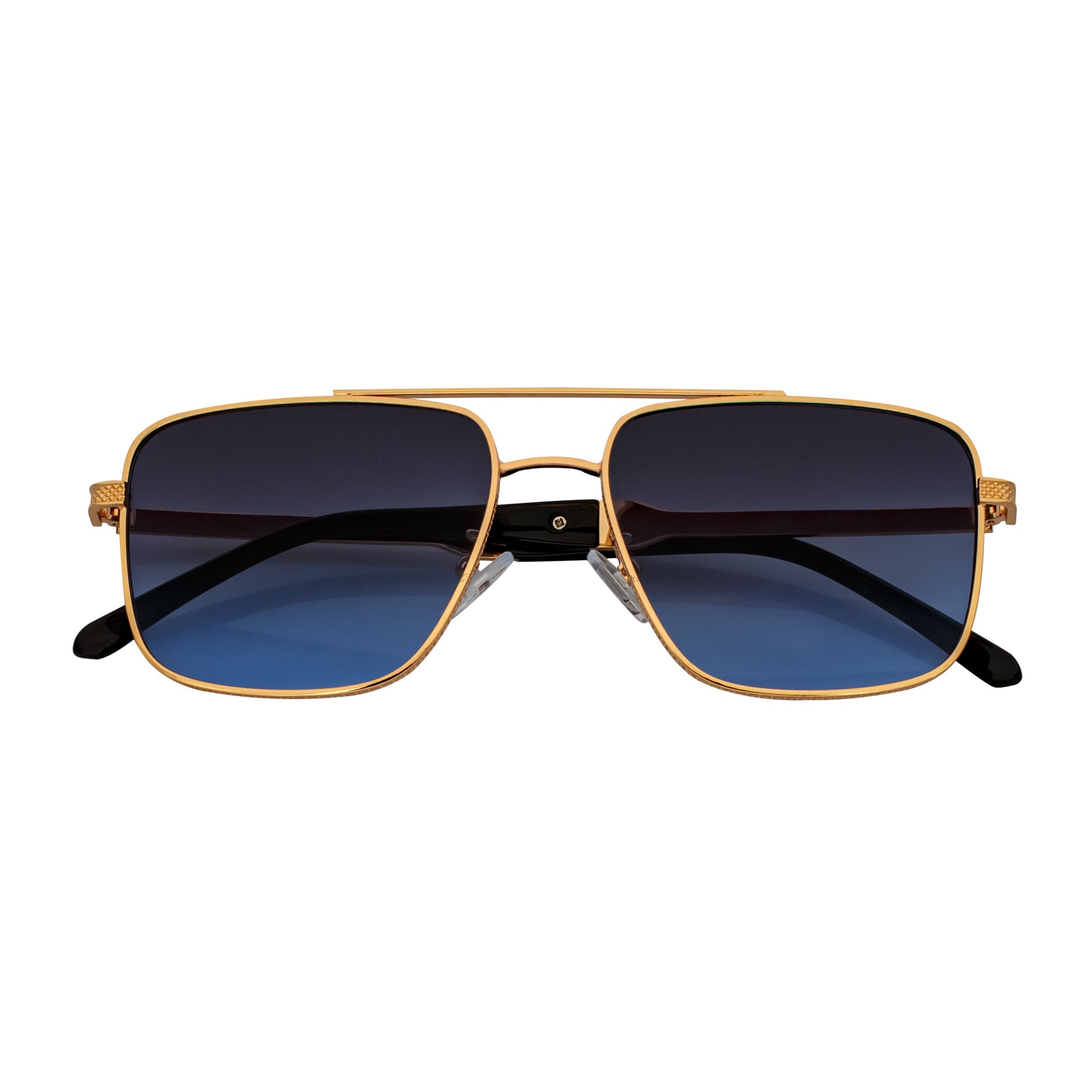TOSHI - Premium Square Flat Top Metal Aviator Sunglasses Gold Blue Fade