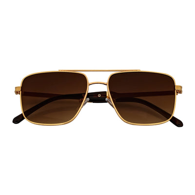 TOSHI - Premium Square Metal Flat Top Aviator Sunglasses Gold Amber Fade
