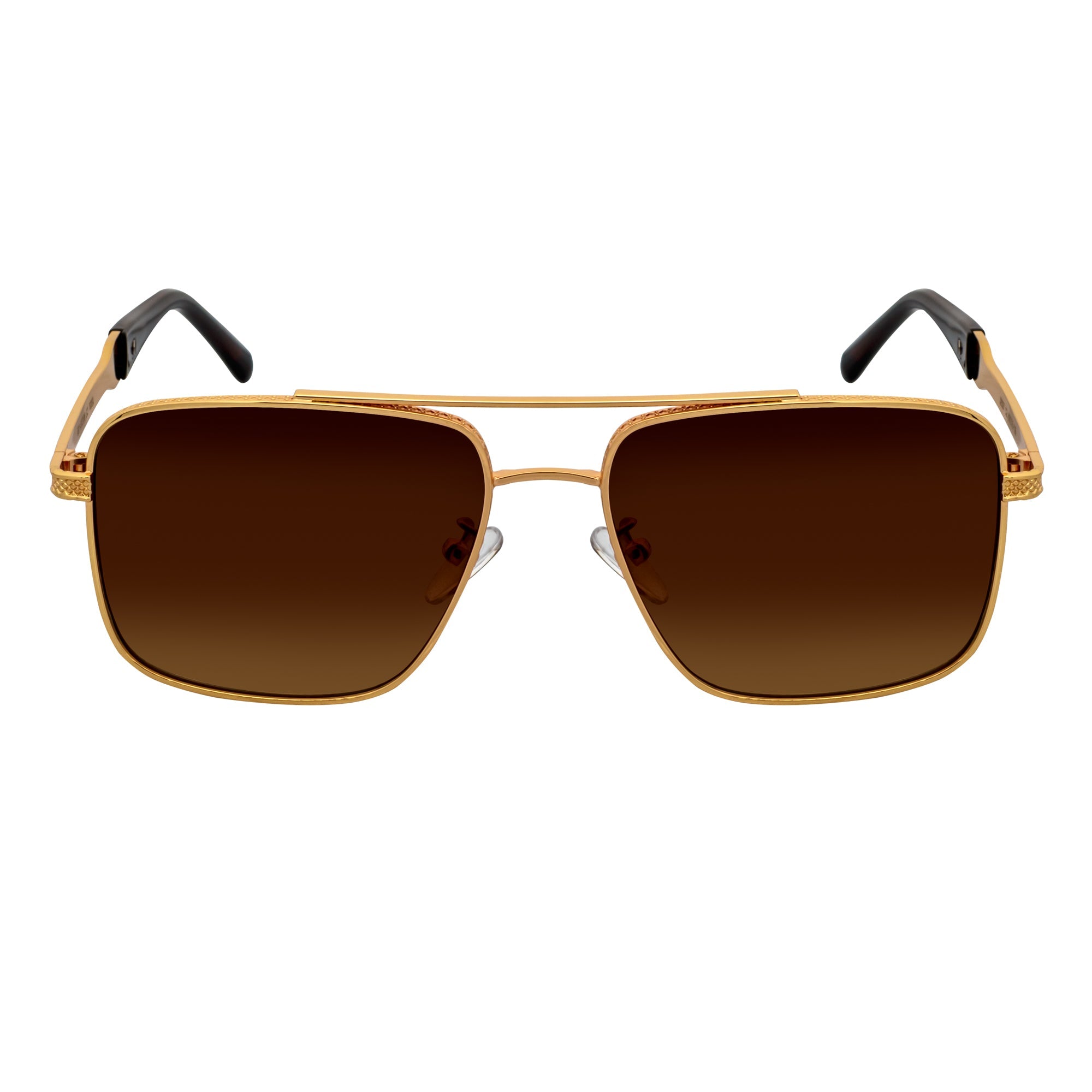TOSHI - Premium Square Metal Flat Top Aviator Sunglasses Gold Amber Fade