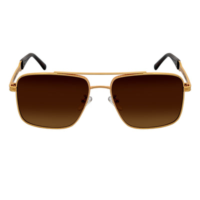 TOSHI - Premium Square Metal Flat Top Aviator Sunglasses Gold Amber Fade