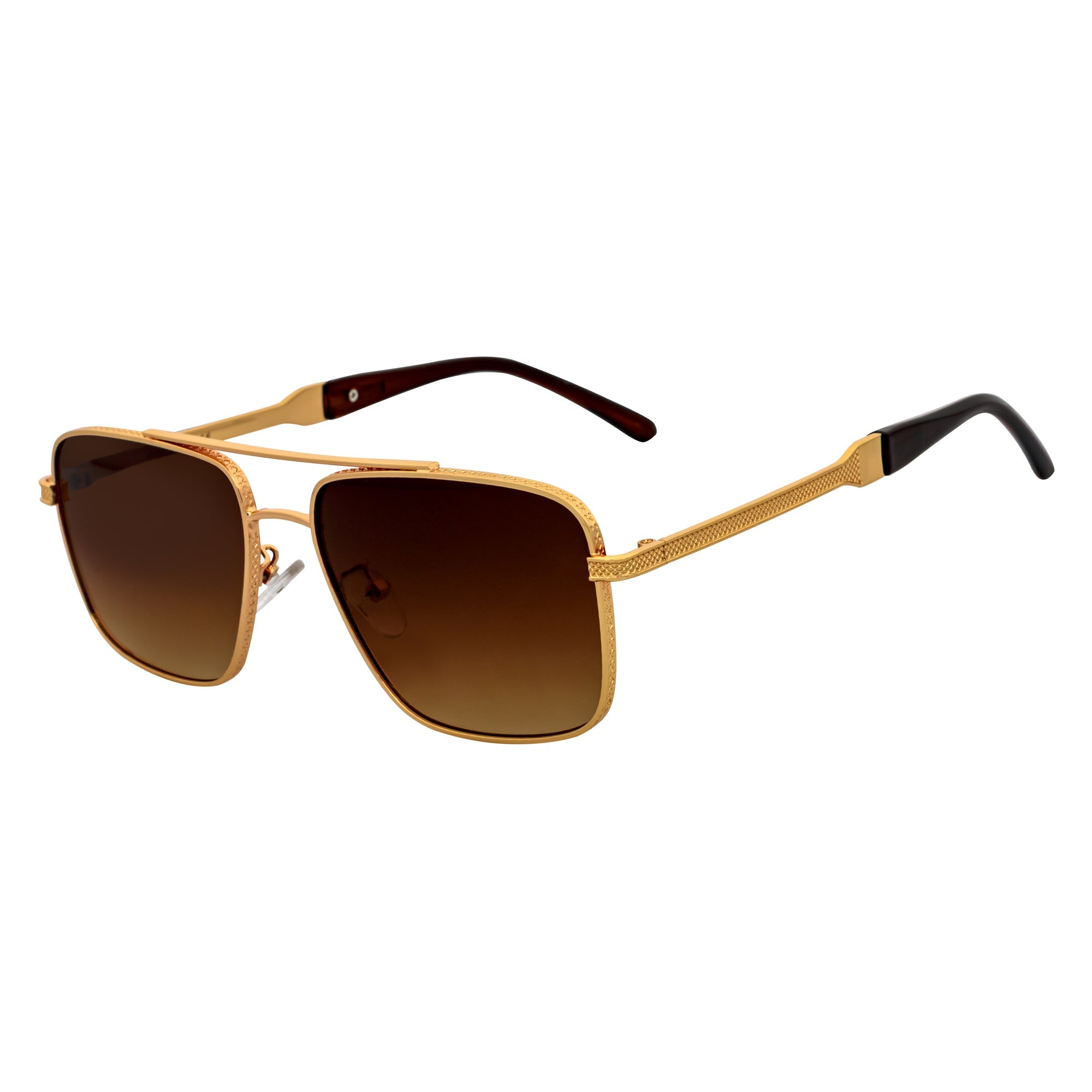 TOSHI - Premium Square Metal Flat Top Aviator Sunglasses Gold Amber Fade