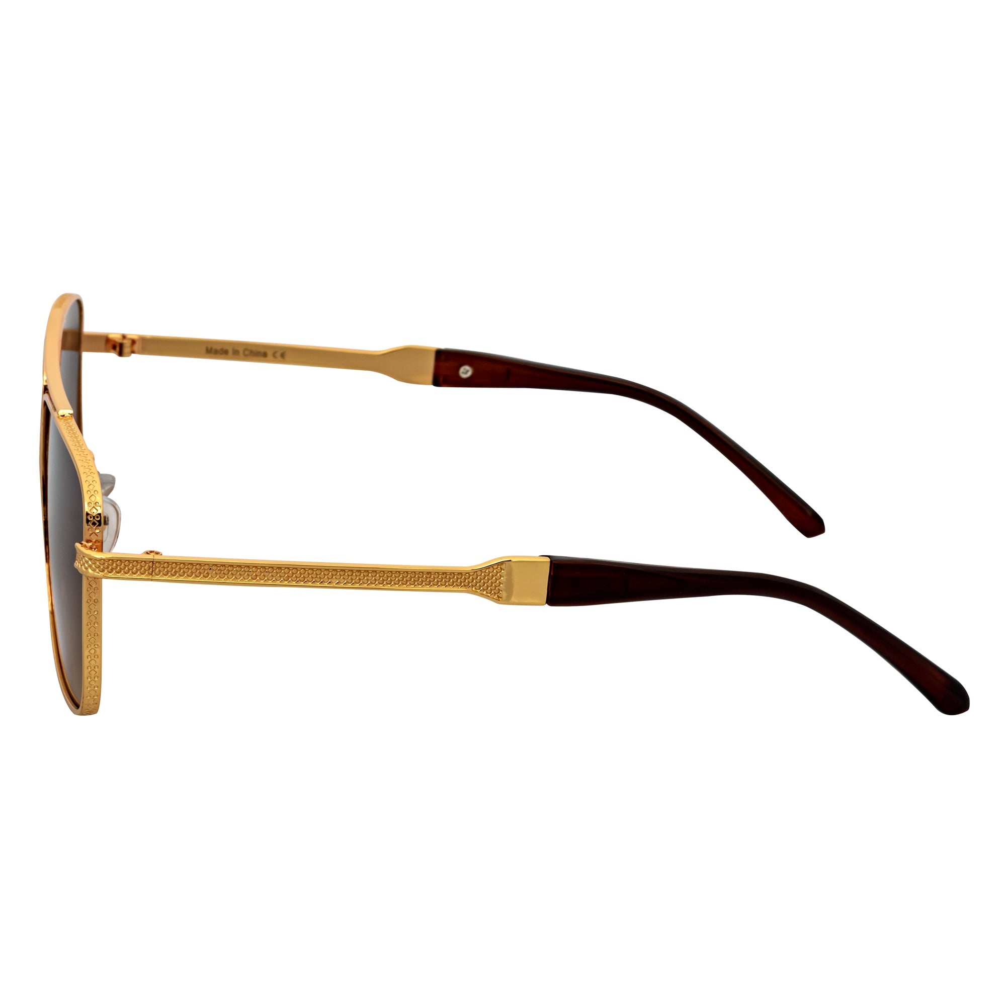 TOSHI - Premium Square Metal Flat Top Aviator Sunglasses Gold Amber Fade