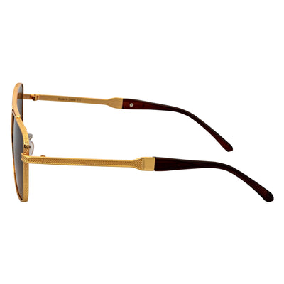 TOSHI - Premium Square Metal Flat Top Aviator Sunglasses Gold Amber Fade