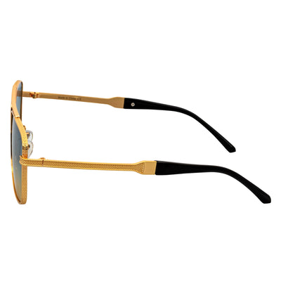 TOSHI - Premium Square Metal Flat Top Aviator Sunglasses Gold Blue - Tan Fade