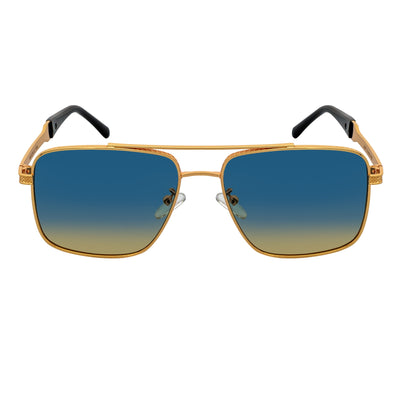 TOSHI - Premium Square Metal Flat Top Aviator Sunglasses Gold Blue - Tan Fade