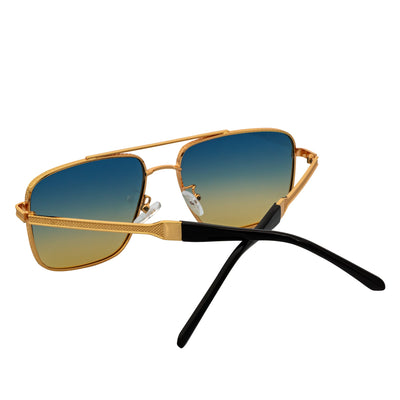 TOSHI - Premium Square Metal Flat Top Aviator Sunglasses Gold Blue - Tan Fade