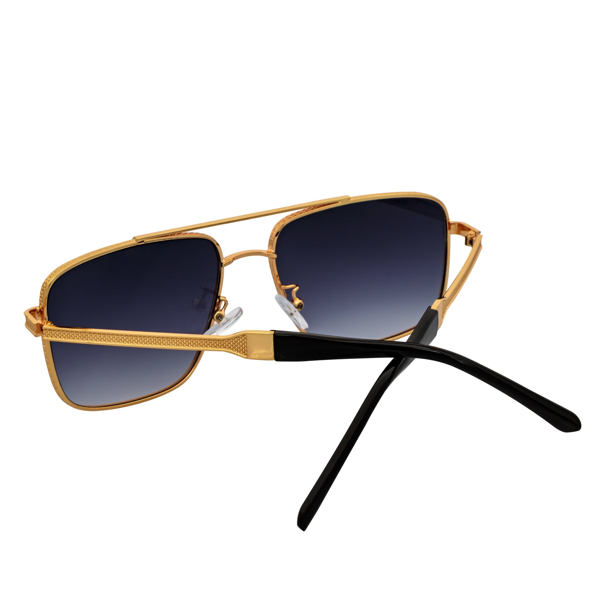 TOSHI - Premium Square Metal Flat Top Aviator Sunglasses Gold Lavender Fade