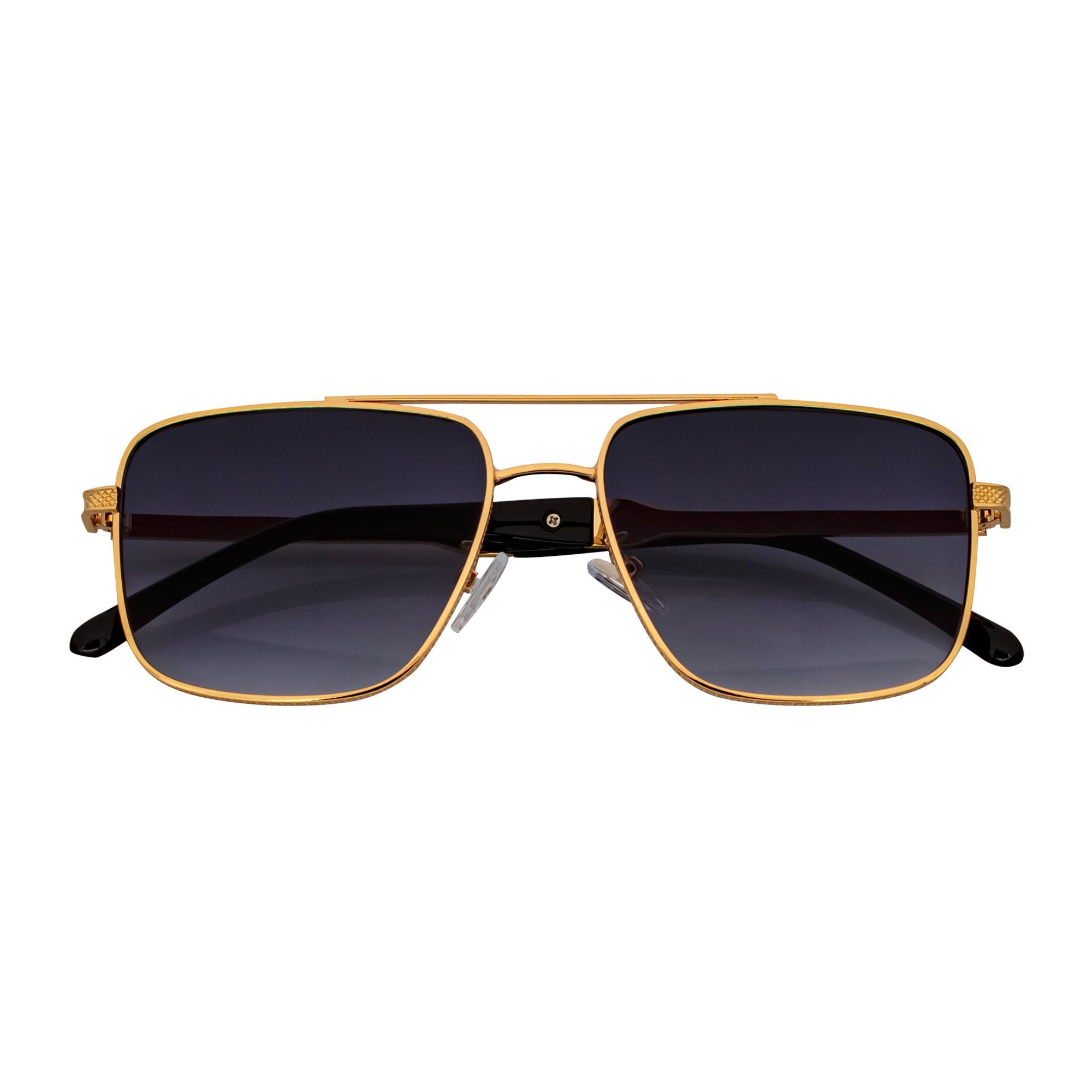TOSHI - Premium Square Metal Flat Top Aviator Sunglasses Gold Lavender Fade