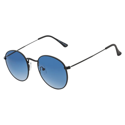 VAGABOND - Retro Classic Small Metal Round Sunglasses Black Blue Tint