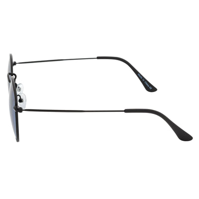 VAGABOND - Retro Classic Small Metal Round Sunglasses Black Blue Tint