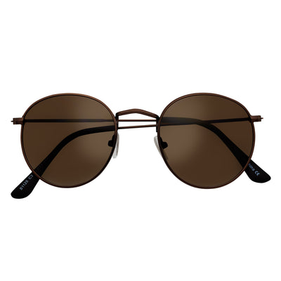 VAGABOND - Retro Classic Small Metal Round Sunglasses Copper Brown Lens