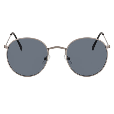VAGABOND - Retro Classic Small Metal Round Sunglasses Silver Smoke Lens