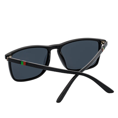 VENICE - Polarized Thin Square Horn Rimmed Sunglasses Gloss Black Smoke