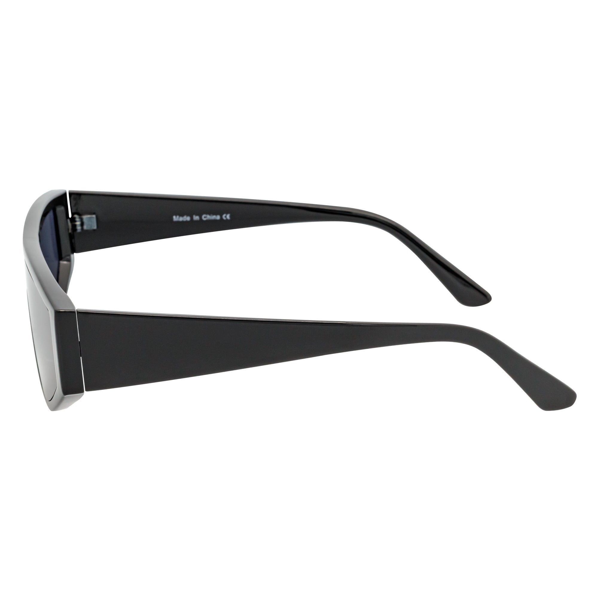 VERTEX - Small Flat Lens Shield Rectangle Black Sunglasses Smoke Lens