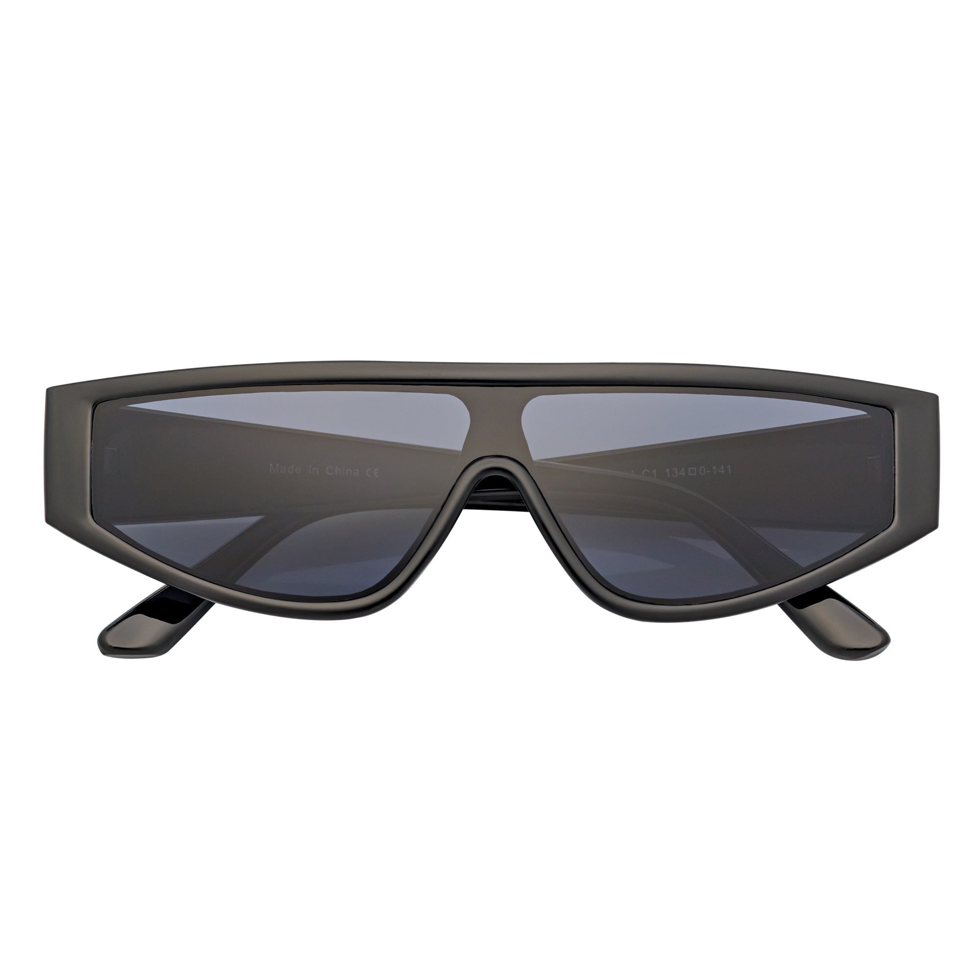 VERTEX - Small Flat Lens Shield Rectangle Black Sunglasses Smoke Lens