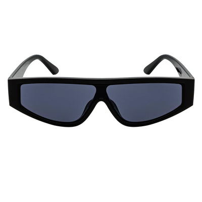 VERTEX - Small Flat Lens Shield Rectangle Black Sunglasses Smoke Lens