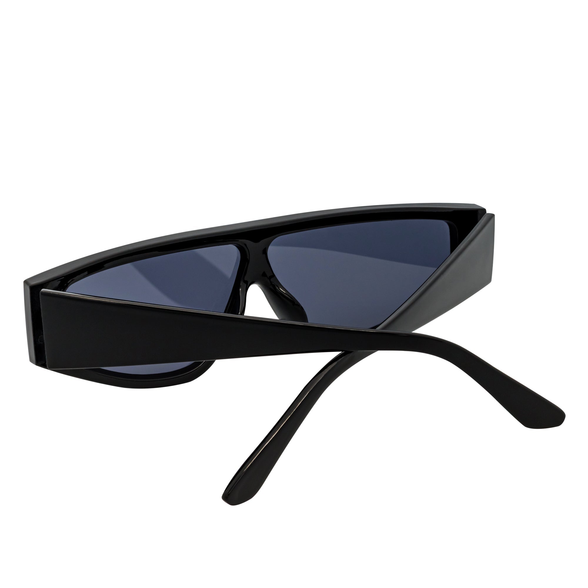 VERTEX - Small Flat Lens Shield Rectangle Black Sunglasses Smoke Lens