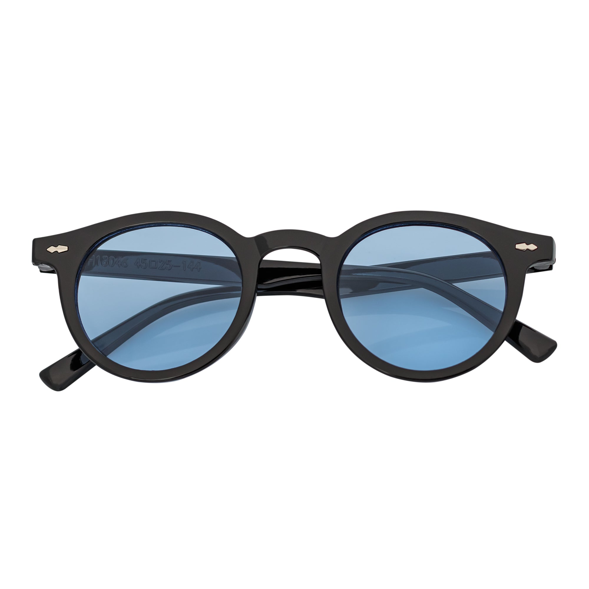VIBES - Color Tint Retro Small Round Sunglasses Black Blue Tint